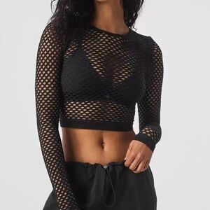 Alo yoga knit top shirt Seamless Open Air Cover Up Black Size S